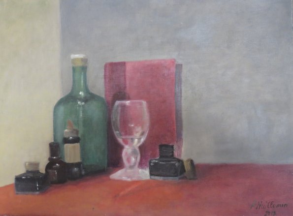 Flacons et encriers (2013) Huile sur toile 40 x 30 cm